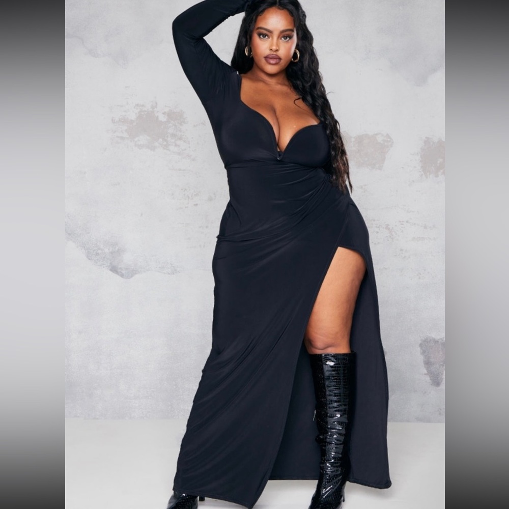 Black slinky V bar drape maxi dress